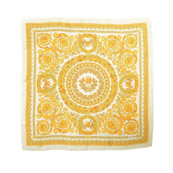 Versace White & Gold Barocco Print 100% Silk Large Shawl Scarf